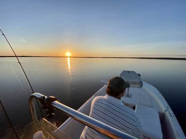 Fishing solitude on a calm lake